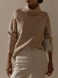 Fashion Turtleneck Long Sleeve Warm Khaki Sweater Women Autumn Winter New Comfortable Loose Solid Ladies Office Sweater
