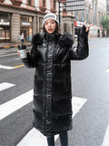 New Women Long Coat Parkas Female Glossy Winter Warm Thicken Faux Fur Coats Silver Down Jacket Parker Jacket Coat