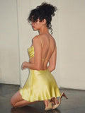 Elegant Spaghetti Strap Backless Slip White Satin Mini Dress for Women Summer Sexy Cut Out Club Beach Party Dresses Casual