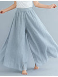 Summer Nine-point Pants Cotton and Linen Elastic Waist Loose Type Mid-waist Temperament Commuter Wide-leg Pants