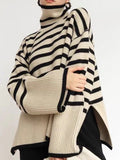 Nukty Casual Knitted Sweater Autumn Femme Vintage V Neck Striped Loose Elegant Pullover Chic Jumper Women's Long Sleeve Top