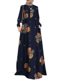 Summer New Ladies Cotton Linen Printed Long Shirt Women's Loose Casual Retro Long Sleeve Dress Oversize Clothing for Women