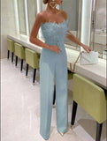 Nukty Jumpsuit Women Elegant Long Jumpsuit Strapless Slash Neck Feather Tube Top Sexy Fashion Party Night Evening Jumpsuit Summer
