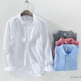 Nukty Mens Cotton Linen Shirt Breathable Casual Solid Colors Loose Turn-down Collar Long Sleeve Button Down Blouse Tops Shirts For Man