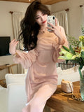 Nukty Autumn Solid Elegant Fairy Dresses Women Casual Party Fashion Korean One Piece Dress Female Lace Vintage Chic Midi Dresses