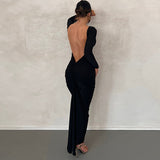 Nukty Backless Maxi Dress Elegant Red Long Sleeve Sexy Ruched Bodyocn Evening Party Dress for Women Spring Slim Christmas Outfits