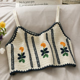 OUMEA Women Cotton Camis Crop Tops Summer Crochet Floral Embroidery V Neck Cute Tops French Style Going Out Hot Sexy Beach Tops