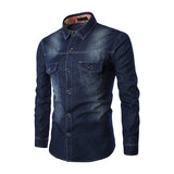 Nukty Fashion Mens Denim Shirt Long Sleeve Plus Size Cotton Jeans Cardigan Casual Slim Fit Shirts Men Two-pocket Tops Clothing M-6XL