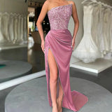Nukty Green Chest Wrapping Long Robe with Sequins and Slit Female Slim Sexy Evening Dress