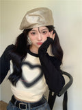 Vintage Slim Long Sleeve T Shirts Women Y2K Harajuku Heart Print Crop Tops Kpop Grunge Casual Patchwork Aesthetic Tees