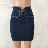 Nukty Summer New Fashion Women's Skirt High Waist Elastic Denim Short Skirt Temperament All-match Skirt Ladies Bag Hip Skirt
