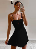 Spring and Summer New Dress Women's Temperament Sexy Solid Color Hollow Wrinkle Suspender Type Slim Dress Women Dress