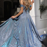 Nukty Blue Off-Shoulder Full Skirt Maxi Dress Summer Elegant Vintage Evening Dress