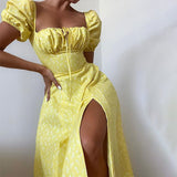 Sexy Dress For Women Flower Print High Split Elegant Off Shoulder Long Dresses Backless Bodycon Summer Dress Vestidos  New