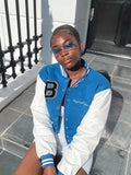 Patchwork Cropped Baseball Jacket Varsity Women Autumn Winter 90s Casual Oversized Fashion Coat