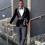 Nukty Slim Fit Men Suits With Belt Shawl Lapel Costume Homme Wedding Tuxedo Terno Masculino Blazer 2PCS Male Fashion Set Jacket Pant