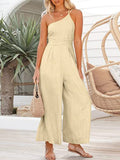 New Women's Jumpsuit Single Shoulder Strap Pleated High Waist Casual Wide Leg Jumpsuit Elegant Hakama Jumpsuit Women