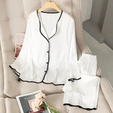 Nukty Luxury Solid Color Women's Satin Pajama Set 2 Pcs With Pants Ladies V Collar Home Clothes Silk Pijama Suit For Female New