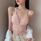 Nukty New Women Hollow Out Bralette Solid Color Beauty Back Lace Underwear Sexy Vest Female Add Pad Wireless Bra Suspender Top