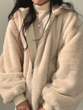 Nukty Winter New Velvet Thickened Double-sided Design Parks Vintage Lamb Wool Padded Faux Fur Jacket Women's Hooded Warm Coats