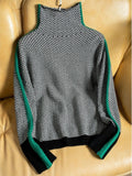 Nukty Winter Women's Turtleneck Sweater Warm Pullover Commuter Elegant Top Loose Casual Women's Top Retro Contrast Color