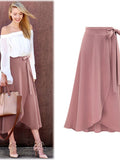 Summer New Skirt High Waist Irregular Skirt Split Skirt Large Size Mid-length Belted Women's Mid-length Skirt