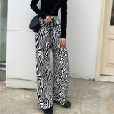 Nukty Pants Women Lace-up Adjustable Zebra Pattern Striped Fashionable Loose Leisure Stylish Straight Trousers Womens Comfortable Chic