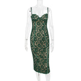 Nukty Elegant Lace Spaghetti Strap Sexy Midi Dress For Women Fashion Sleeveless Backless Club Party Print Long Dress Vestido