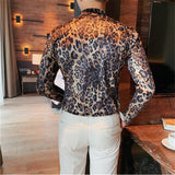 Nukty Flannel T-shirt Winter Men High Collar Pullover Fashion Leopard Slim Fit T-shirt Long Sleeved Velvet Casual Bottoming Shirt