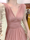 Nukty France Vintage Elegant Party Long Dress Ladies Pink Summer Sexy Beach Boho Dress Women Backless Casual Retro Korean Style Dress