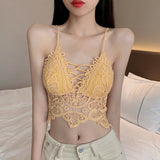 Nukty New Women Hollow Out Bralette Solid Color Beauty Back Lace Underwear Sexy Vest Female Add Pad Wireless Bra Suspender Top