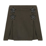 Nukty Women Y2K Grunge Denim Skirt with Star Pattern Patchwork Summer Zipper High Waist Pleated A-line Mini Skirts Fashion Clothes