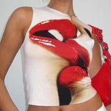 Nukty Summer Sexy red lips Graphics Sleeveless Tank Top Personality Aesthetic Color Sleeveless y2k clothes trashy y2k female top Slim