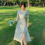 Nukty Harajuku Floral Dress for Women Party French Vintage Retro Office Lady Casual Club Mini Sexy Dresses Summer New Clothes