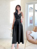 Nukty Summer New French Retro Satin Sexy Super Fairy White Suspender Dress Seaside Holiday Wind Open Back Beach Long Skirt Women