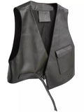 Nukty Women Chic Asymmetrical Short Waistcoat Femme Pu Faux Leather Fashion Loose Thin Sleeveless Jacket Mujer V-neck Big Pocket Vest
