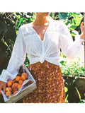Spring Summer Ruffled Embroidery Blouses V-Neck Long-sleeve French Blouse V-neck Boho White Lady Shirts Blusas