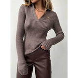Fashion Lapel White Thin Sweater Women Autumn Sexy V-neck Slim Pink Knitted Pullovers Casual High Street Bottoming Shirt