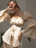 Summer New T-shirt Flared Sleeve Elegant Fashion Shirt Pullover Long Sleeve Square Collar Slim Fit Blouse Top Harajuku