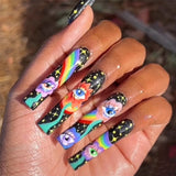 24Pcs Ballet Full Cover Fake Nails Flower Butterfly Design with Rhinestones False Nails Wearable Press on Nails Manicure Tips