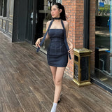 Nukty Women Formal Occasions Two Piece Set Sexy Side Cross Bandage Solid Tube Tank Top With Skinny Slim Skirt Summer New