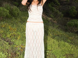 Nukty Women y2k Skirt Sets Suit 2Pcs Suit Lace Flower See Through Sleeveless Camisole + Wrapped Midi Skirt Summer Beach Outfits