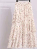 Nukty New Temperament Skirt Summer Floral Irregular Ruffle All-match A-line Skirt Breathable Fairy Cake Skirt Fashion Party