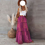 Nukty Summer Long Patchwork Print A-Line Skirt Floral Skirt Women Casual Beach Faldas Female Boho Elastic Waist Holiday Maxi Skirts