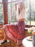 Jastie Vintage Floral Print Skirt Casual Drawstring Elastic Waist Midi Skirt Boho Hippie Chic Beach Skirts mujer faldas Bottom
