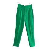 Nukty Woman Spring Autumn Blue Pants Women's Summer Trousers High Waist Pants Office Trouser Fashion Button Up Pant