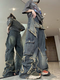 Nukty Y2K Vintage Men Korean Blue Streetwear Oversize Star Aesthetic Straight Trousers Wide Leg Jeans Grunge Denim Pants Women Clothes