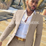 Nukty 2 Pieces Beige Suit for Men Slim Fit Wedding Groom Tuxedo Groomsmen Suits Male Fashion Smoking Costume Homme Blazer with Pants