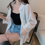 Nukty Shirts Women Sun Protection Loose All-match Summer Korean Style Casual Solid Tops Fashion Simple Chic Outerwear Thin Baggy Soft