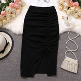 Nukty Women Solid Drawstring Sheath Skirts Elastic High Waist Female Fashion Bodycon Irregular Midi Pencil Skirts